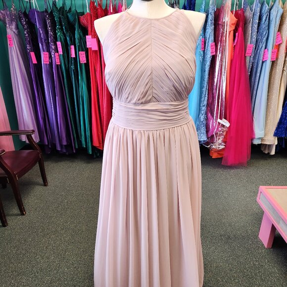 Bill Levkoff 1161 High Neck Open Back Chiffon Bridesmaid Dress Frost Rose Sz 26 - Picture 1 of 7